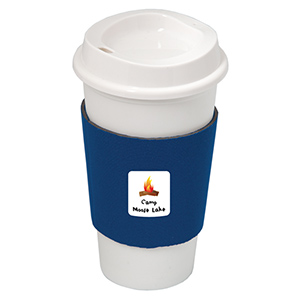 DA7437-NYC PLASTIC CUP WITH NEOPRENE SLEEVE-White cup with Royal Blue sleeve